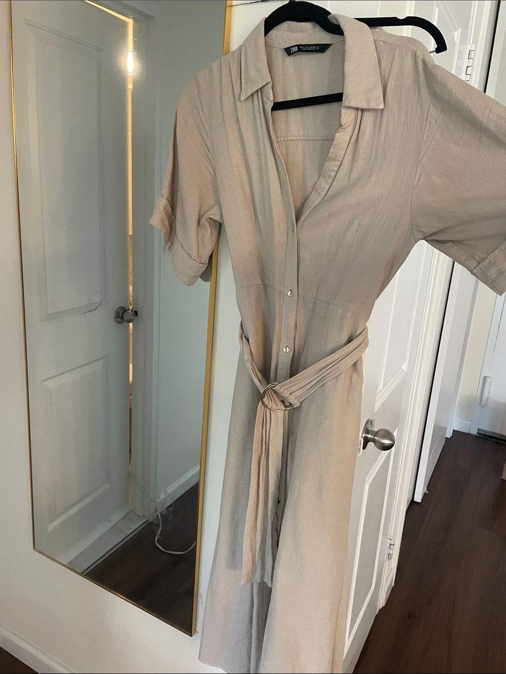Zara Beige Belted Shirt Dress